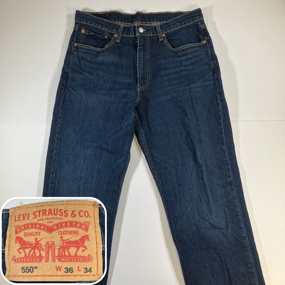 Levi's 550 Relaxed Fit Jeans Mens 36x34 Dark Wash Blue Tapered Stretch Denim